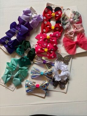 Assorted Girls' Hair Bow Set - Pink, Red, Purple, Teal, Green, White (21 bows)